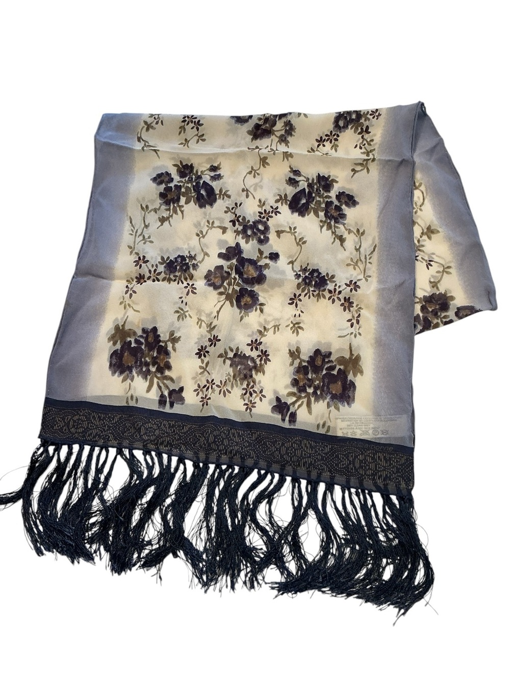 VTG Liz Claiborne Lavender Floral Silk Scarf Hand Tied Fringe Oblong